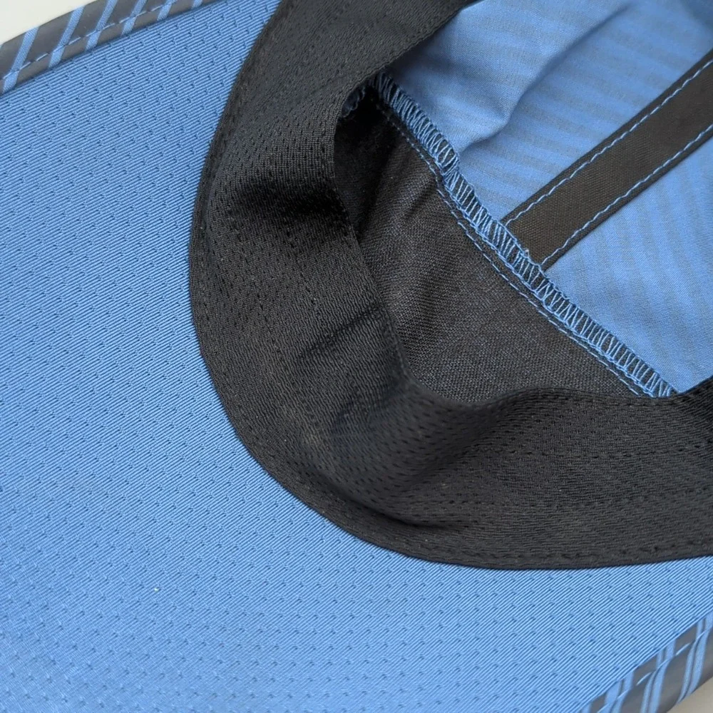 Brooks 5 Panel Hat Cap Strapback OSFA Blue Stripe Running Lightweight Adjustable